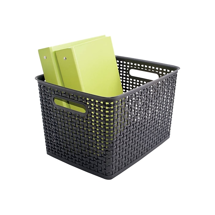 Advantus Large Weave Plastic Bin, Black, 2/Pack (AVT40328) | Staples