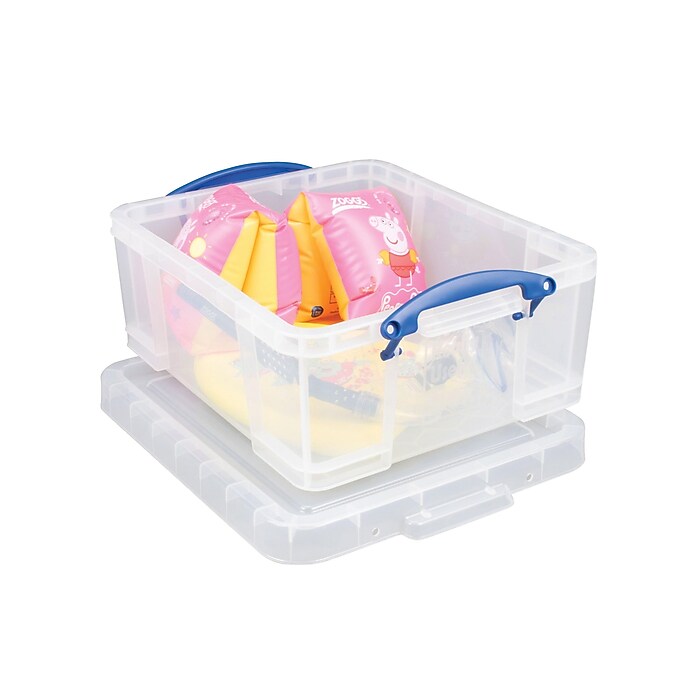 Really Useful Box 17 Liter Snap Lid Storage Bin, Clear, 4/Pack