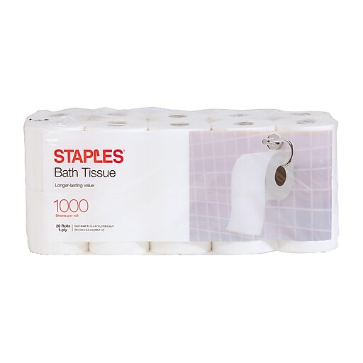 Staples® 1000 Sheet Bath Tissue Rolls, 20 Rolls/Case, 1Ply at Staples