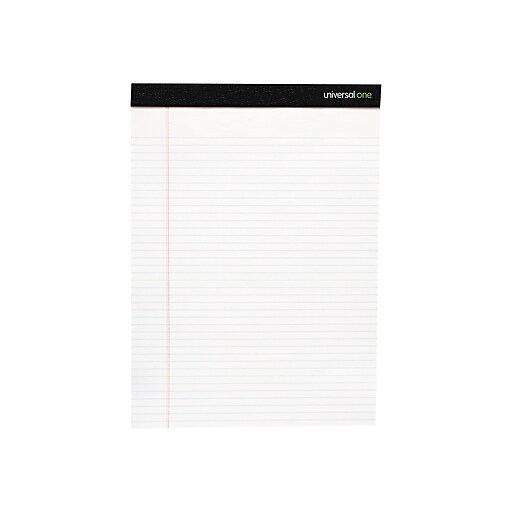 Universal Premium Notepads, 8.5" x 11", Wide Ruled, White, 50 Sheets