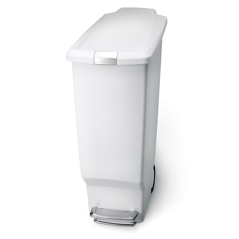 simplehuman Slim Step Trash Can, White Plastic, 10.5 Gal. (CW1362) image 1