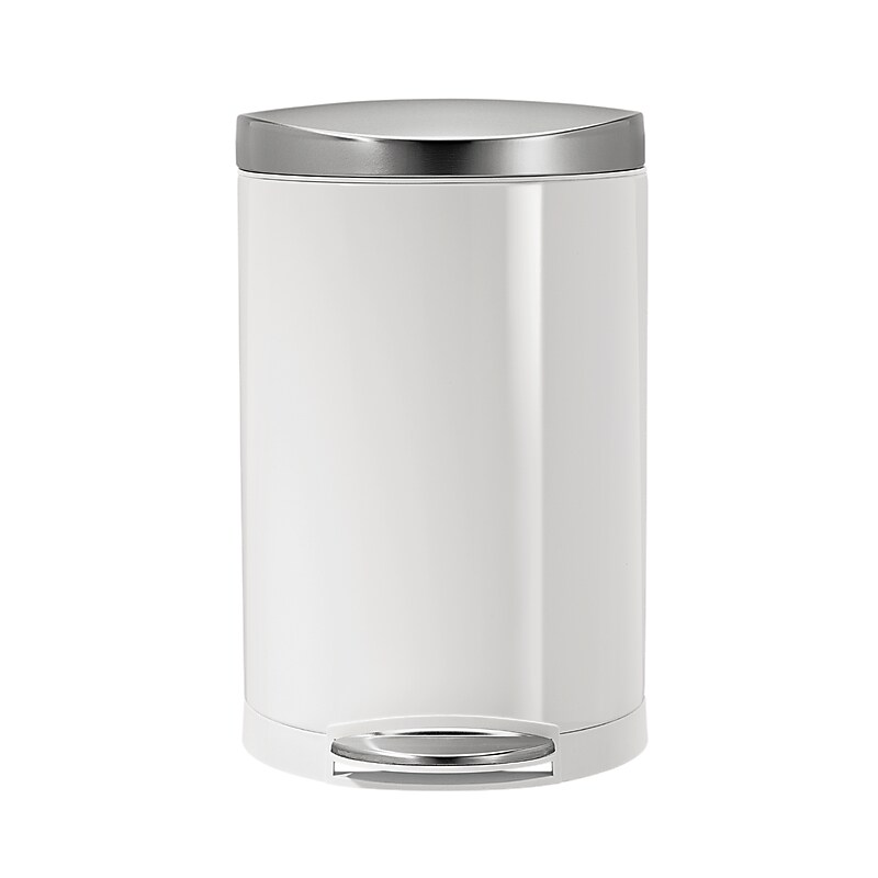 simplehuman Semi-Round Step Trash Can, White Steel with Stainless Steel Lid, 2.6 Gal. (CW1867) image 1