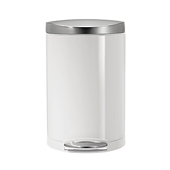 simplehuman Semi-Round Step Trash Can, White Steel with Stainless Steel Lid, 2.6 Gal. (CW1867)