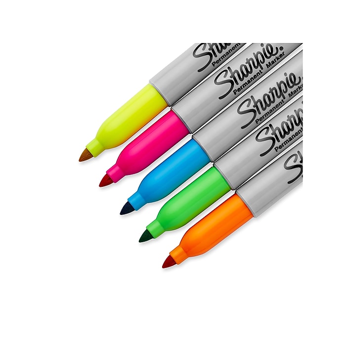 Sharpie Neon Permanent Markers, Fine Tip, Assorted Neon, 5/Pack