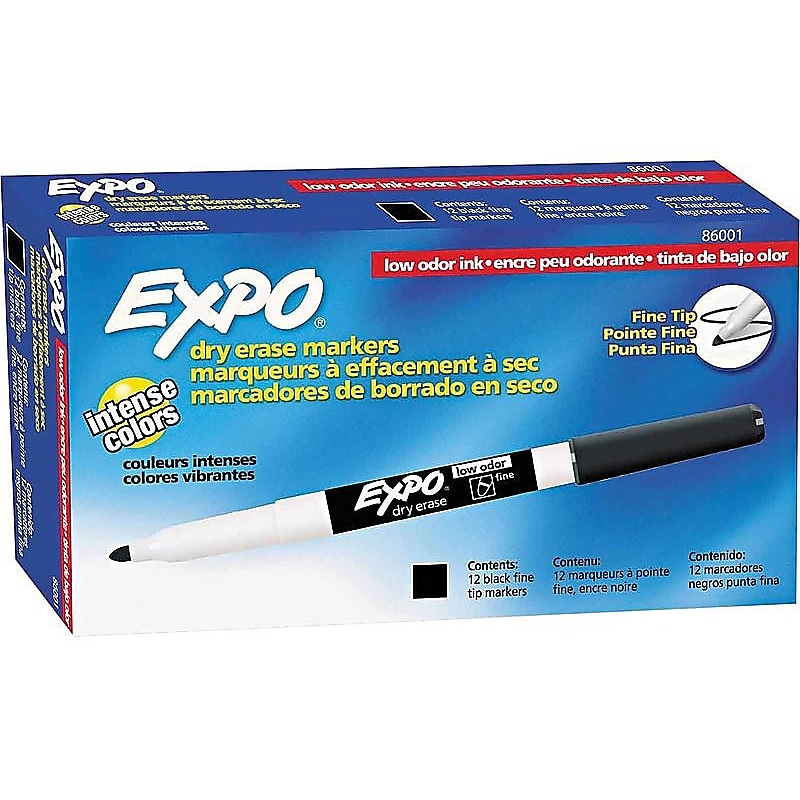 Expo Low Odor Dry Erase Marker, Fine Tip, Black, 12/Pack (SAN86001) image 1