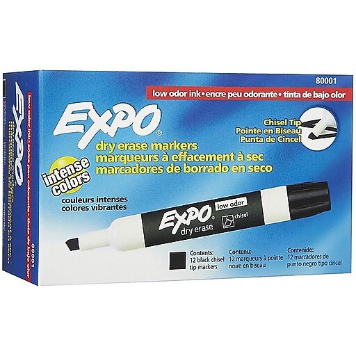 Expo Dry Erase Marker, Chisel Point, Black, 12/Pack (80001) at Staples