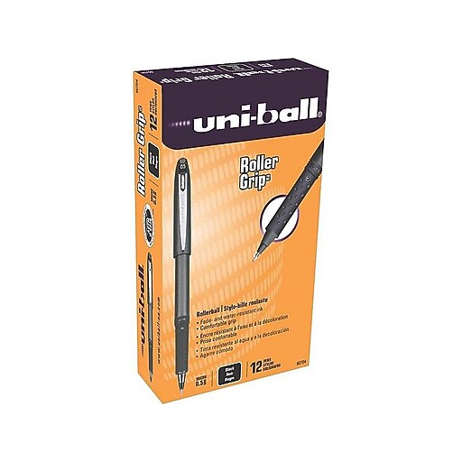 uniball Roller Grip Rollerball Pens, Micro Point, Black Ink, 12/Pack