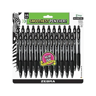 Zebra Z-Grip Retractable Ballpoint Pen, Medium Point, Black Ink, 24/Pack (12221)