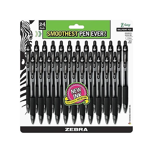 Zebra Z-Grip Retractable Ballpoint Pen, Medium Point, 1.0mm, Black Ink, 24  Pack (12221)
