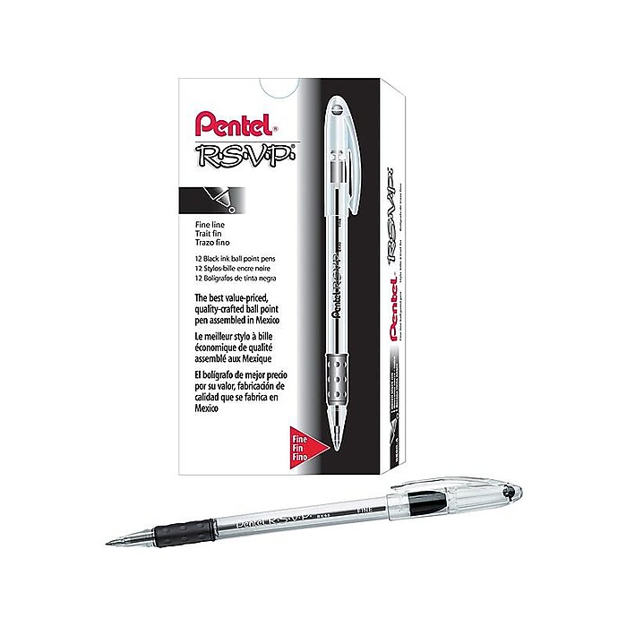 Pentel R.S.V.P. Ballpoint Pens, Fine Point, 0.7mm, Black Ink