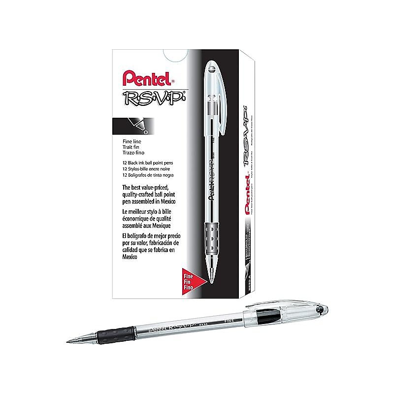 Pentel R.S.V.P. Ballpoint Pens, Fine Point, 0.7mm, Black Ink, Dozen (BK90-A) image 1