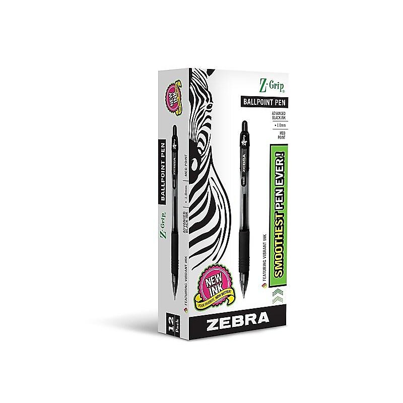 Zebra Z-Grip Retractable Ballpoint Pen, Medium Point, 1.0mm, Black Ink, Dozen (22210) image 1