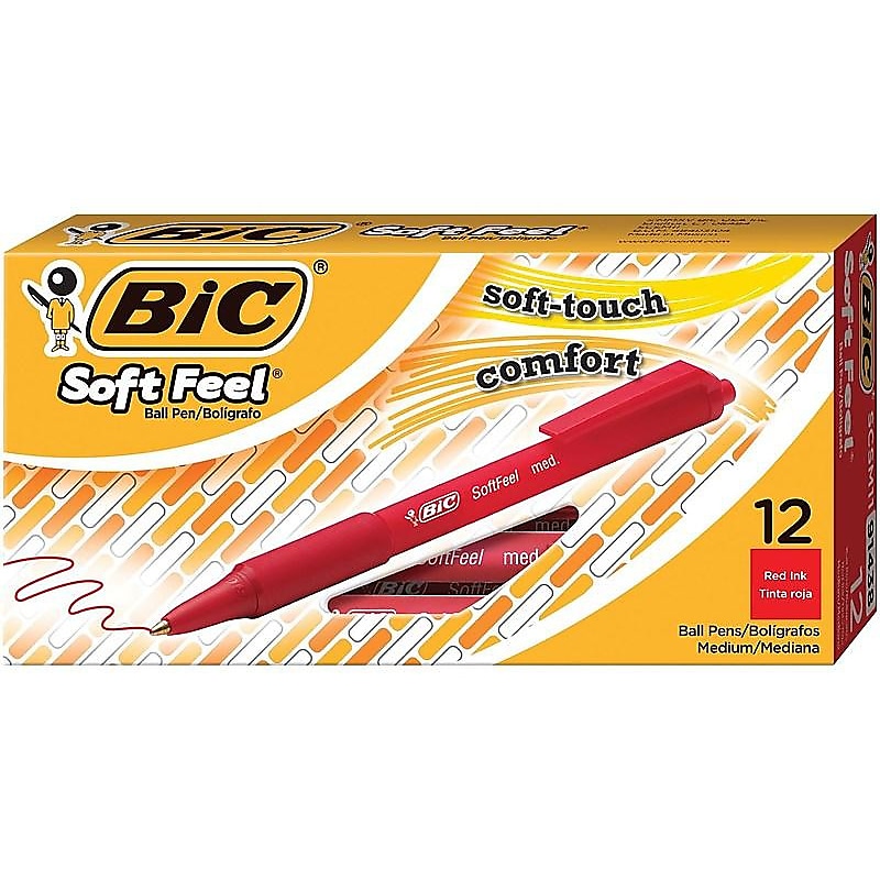 BIC Soft Feel Retractable Ballpoint Pens, Medium Point, Red Ink, 12/Pack (837399) image 1