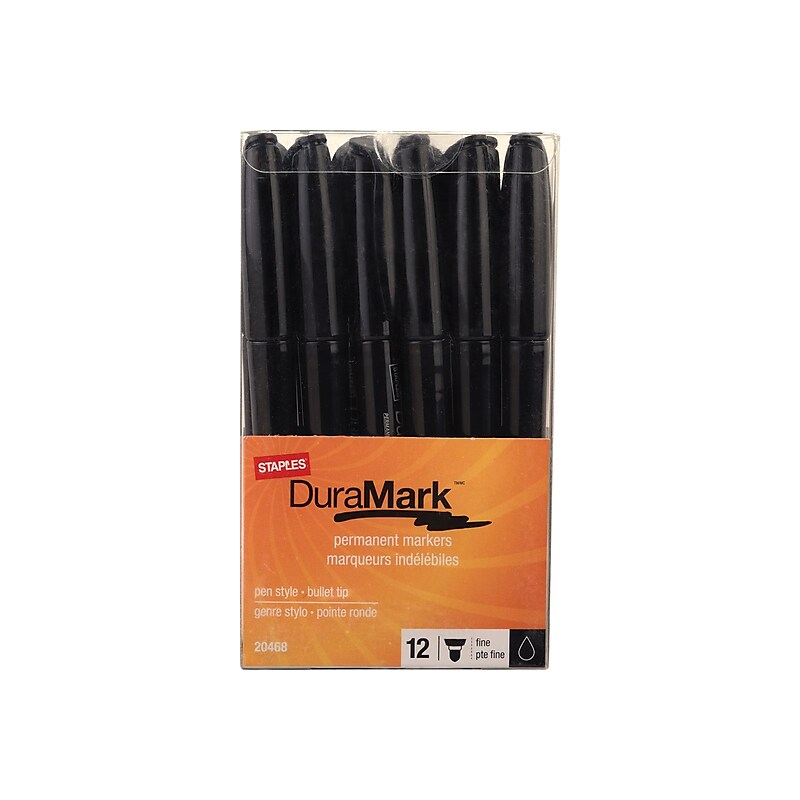 Staples DuraMark Permanent Markers, Fine Tip, Black, 12/Pack (20468-CC) image 1