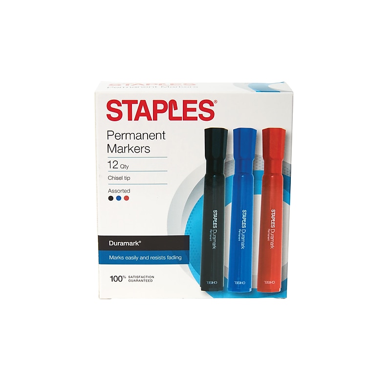 Staples DuraMark Permanent Markers, Chisel Point, Assorted, 12/Pack (10404) image 1