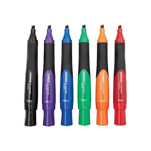 Staples DuraMark Permanent Markers, Chisel Point, Assorted, 6/Pack