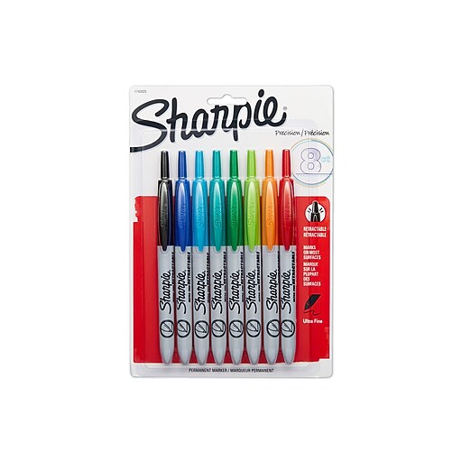 Sharpie® Retractable Permanent Marker, Ultra Fine Point, Assorted, 8/pk