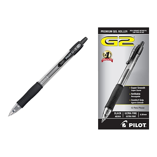 Pilot G2 Retractable Gel Pens, Ultra Fine Point, Black Ink ...