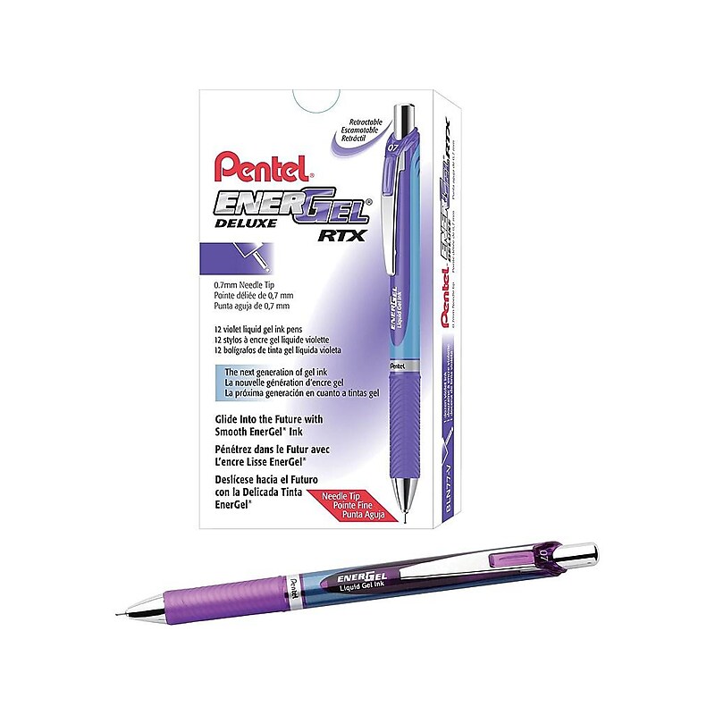 Pentel EnerGel Deluxe RTX Retractable Gel Pens, Medium Point Needle Tip, Purple Ink, 12/Pack (BLN77-V) image 1