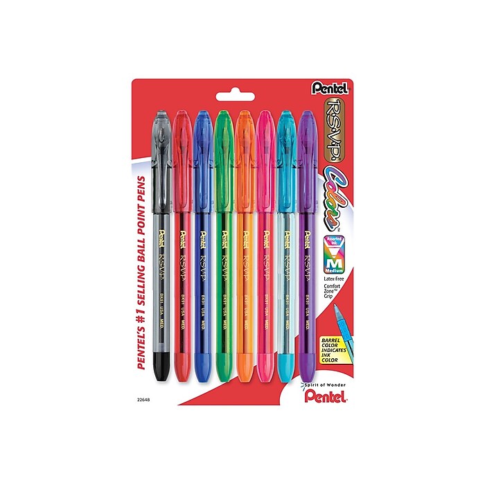 Pentel R.S.V.P. Ballpoint Pens - Medium Point, 8 Pack Assorted Colors (BK91CRBP8M)