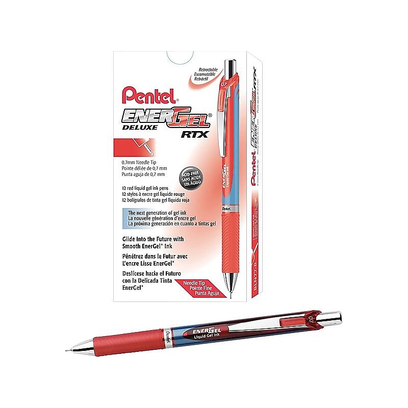 Pentel EnerGel RTX Retractable Gel Pens, Needle Tip Medium Point, Red Ink, 12/Pack (BLN77-B) image 1