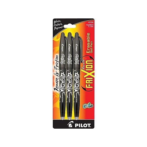 Pilot FriXion Ball Erasable Gel Pens, Fine Point, Black Ink, 3/Pack