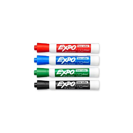 Expo Dry Erase Markers, Chisel Point, Assorted, 4/Pack (80174)