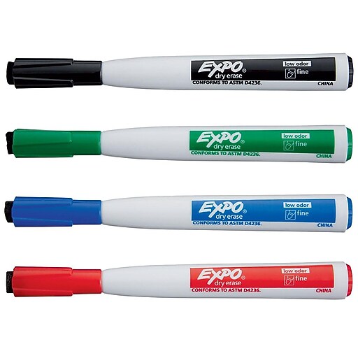 Expo® Dry Erase Markers with Eraser, Fine Tip, Assorted, 4/pk