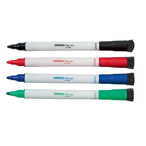 Staples Remarx Dry Erase Markers, Bullet Point, Assorted, 4/Pack (29329