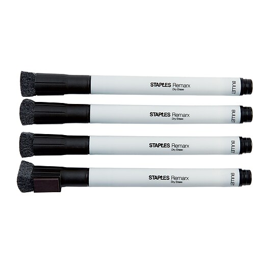 STAPLES® REMARX® DRY ERASE MARKERS, BULLET TIP, BLACK 4PK