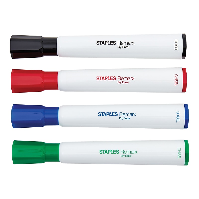 Staples Remarx Dry Erase Markers, Chisel Point, Assorted, 4/Pack (29205) image 1