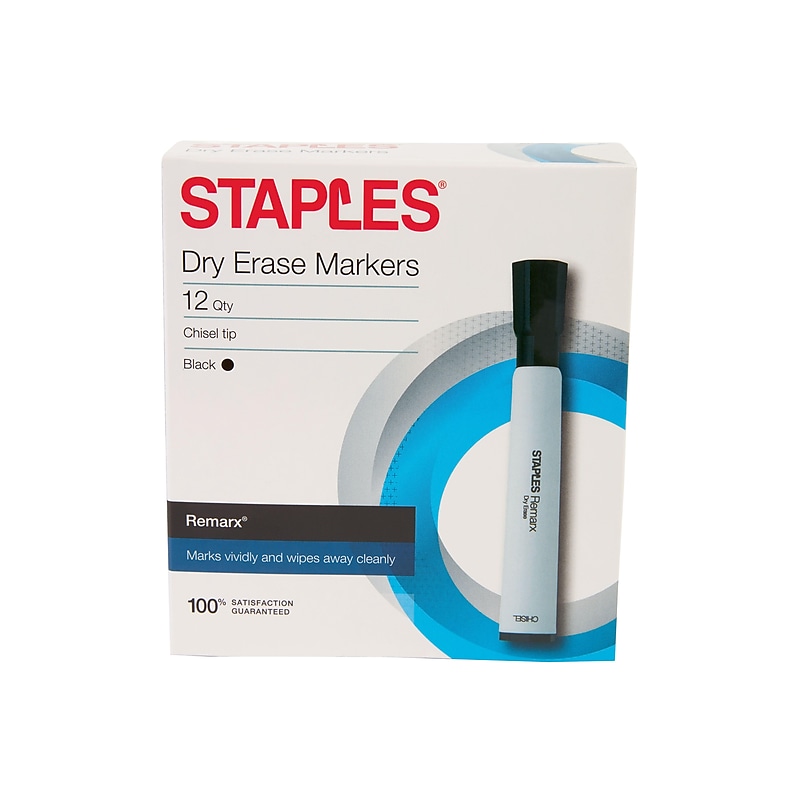 Staples Remarx Dry-Erase Markers, Chisel Tip, Black, 12/Pack (29211-CC) image 1