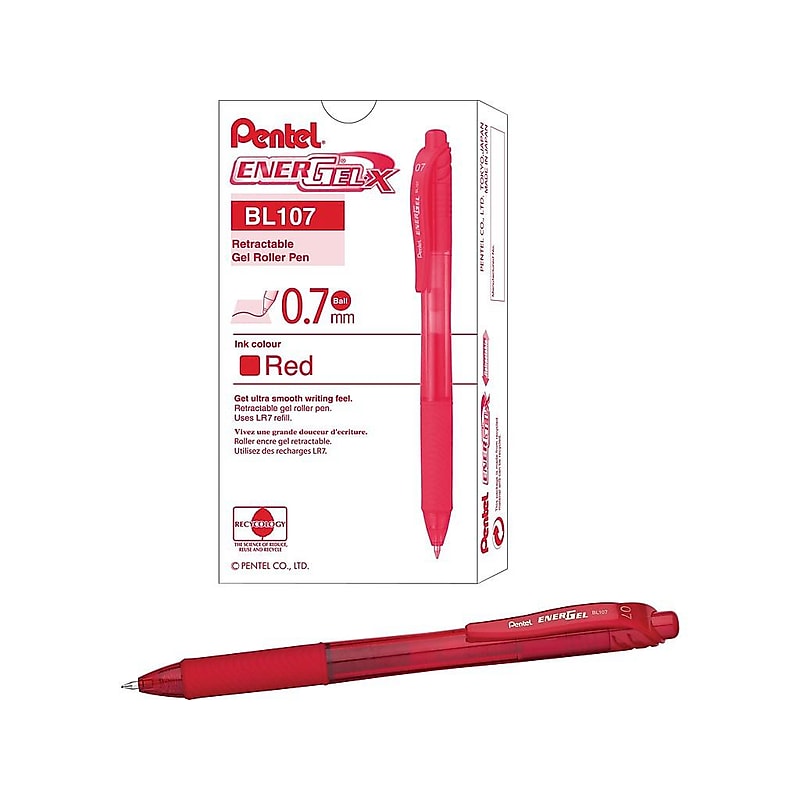 Pentel EnerGel-X Retractable Gel Pens, Medium Point, Red Ink, 12/Pack (BL107-B) image 1