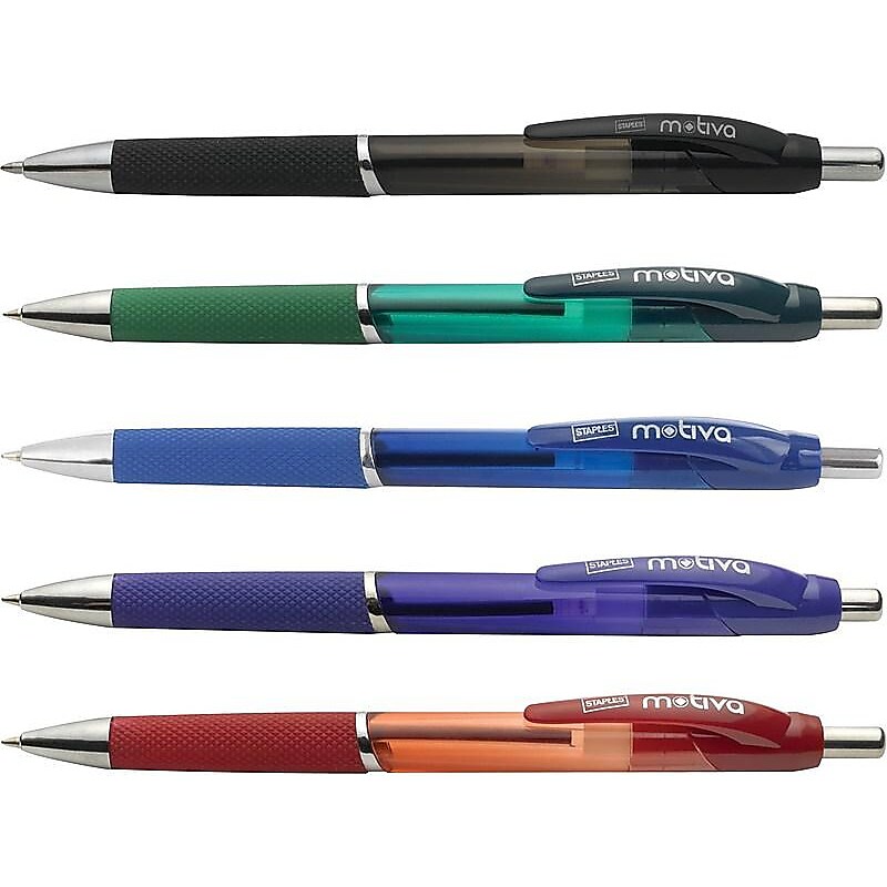 Staples Motiva Retractable Ballpoint Pens, Fine Point, Assorted Ink, 5/Pack (21520) image 1