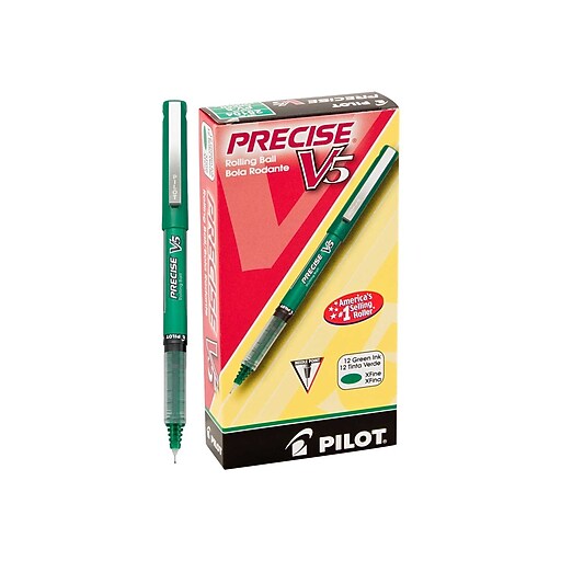 Pilot Precise V5 Rollerball Pens, Extra Fine Point, Green Ink, 12/Pack