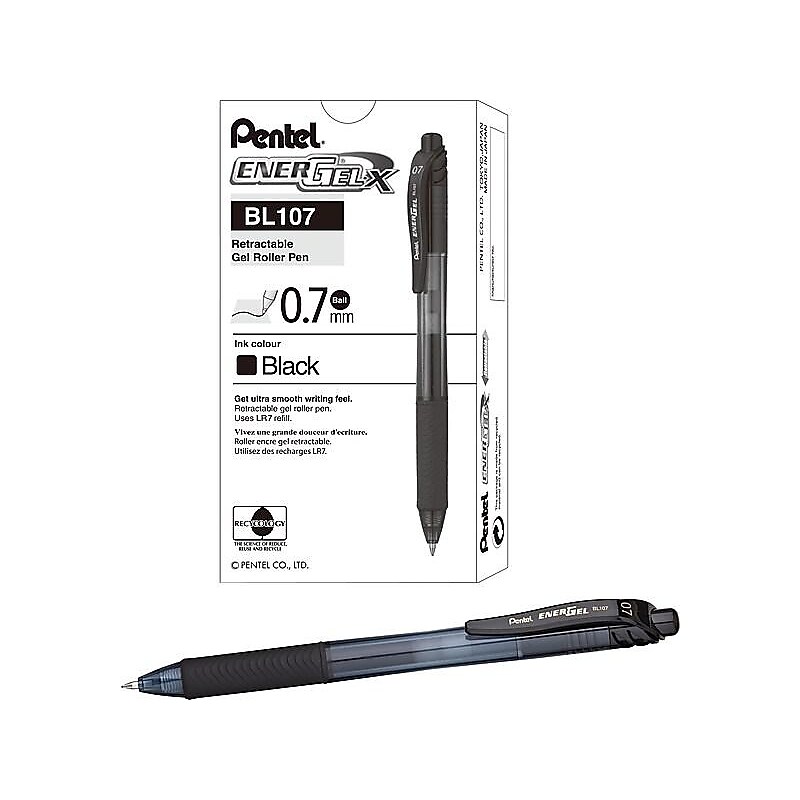 Pentel EnerGel-X Retractable Gel Pens, Medium Point, Black Ink, 12/Pack (BL107-A) image 1