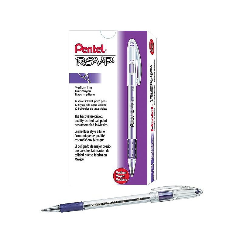 Pentel R.S.V.P. Ballpoint Pens, Medium Point, Purple Ink, 12/Pack (BK91-V) image 1