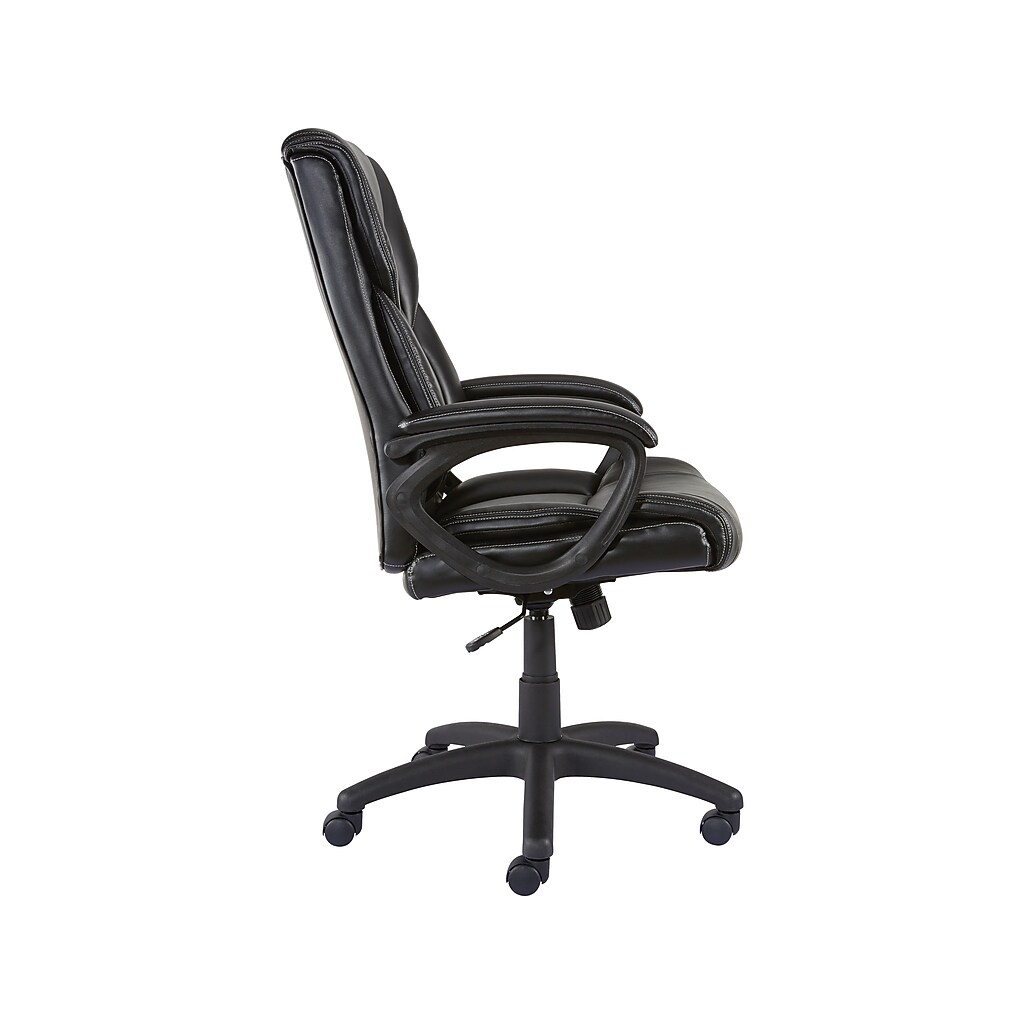 Side view of black executive chair with padded back