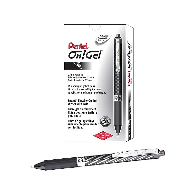 Pentel Oh! Gel Retractable Gel Pens, Medium Point, Black Ink, Dozen (K497-A) image 1