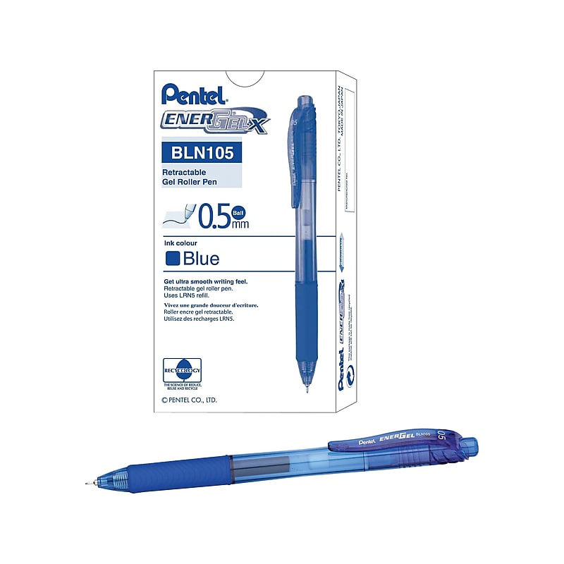 Pentel EnerGel-X Retractable Gel Pens, Fine Point, Blue Ink, 12/Pack (BLN105-C) image 1