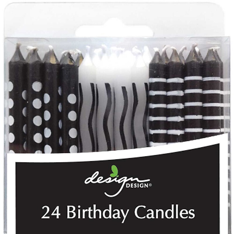 JAM Paper® Birthday Candle Sticks, 2 3/8 x 3/4, Black & White Polka Dots & Stripes, 24/Pack (56245603624) image 1