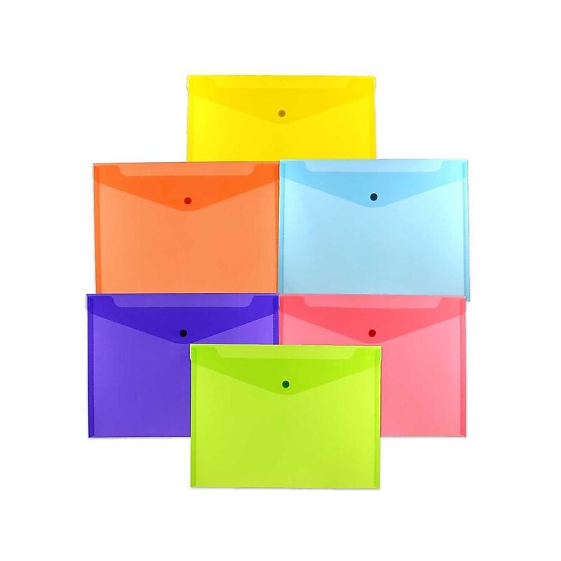 JAM Paper Plastic Envelopes with Snap Closure, Letter Size, Assorted Colors, 6/Pack (218S0RGBYPCL) image 1