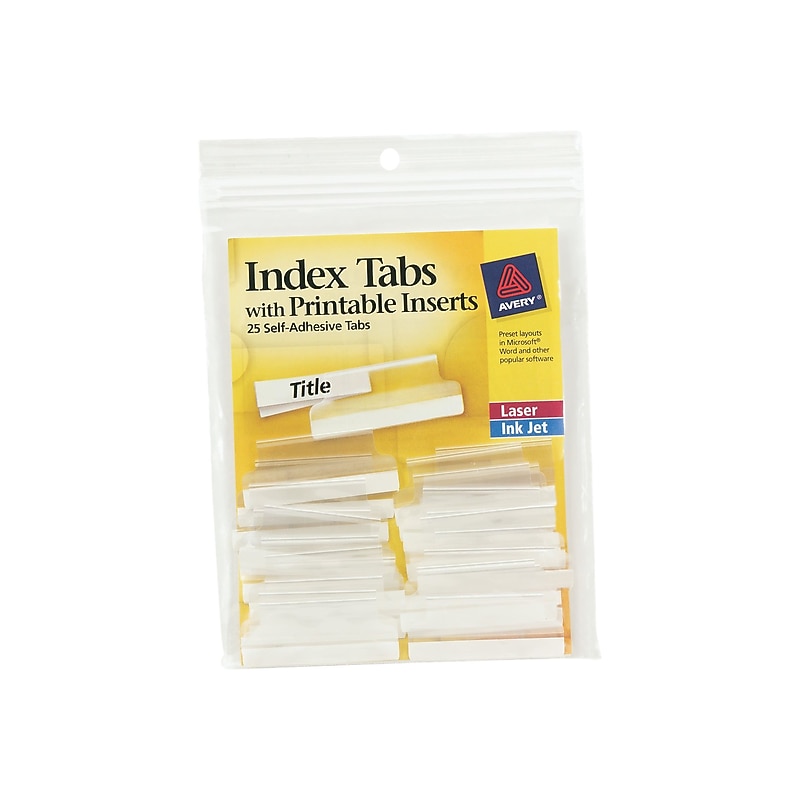 Avery Self-Adhesive Tabs with Printable Inserts, 1-1/2", Clear, 25/Pack (16230) image 1