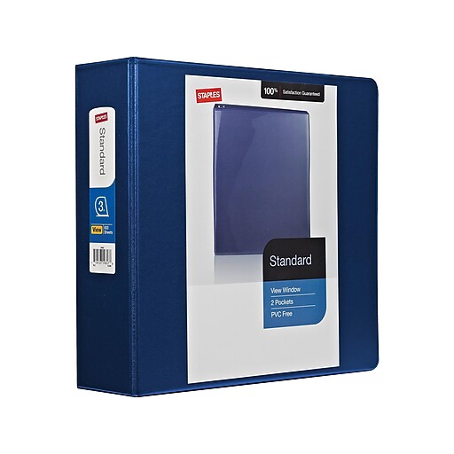 3" Staples® Standard View Binder with DRings, Blue at Staples