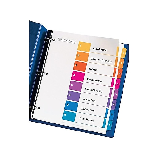 Avery 8-Tab Ready Index Multicolor Table of Contents ...