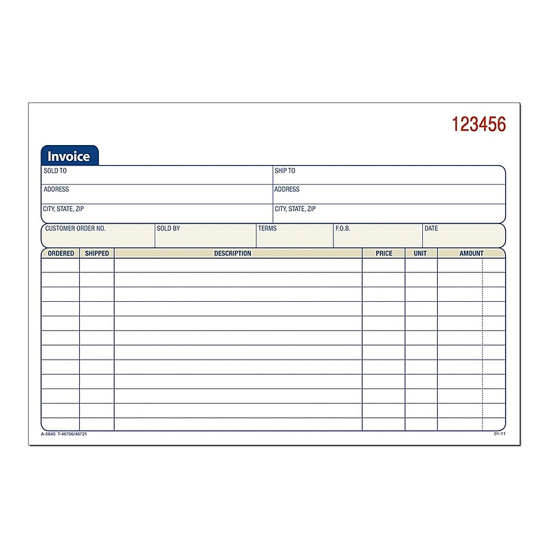 Adams 3-Part Carbonless Invoices, 8.44"W x 5.56"L, 50 Sets/Book (TC5840) image 1