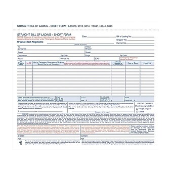 Adams 3-Part Carbonless Bill of Lading, 8.5"L x 7.44"W, 250 Sets/Book (B3876)