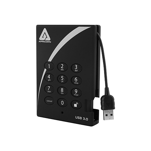 Apricorn Aegis Padlock 3.0 2 TB USB 3.0 External Hard Drive, Black (A25