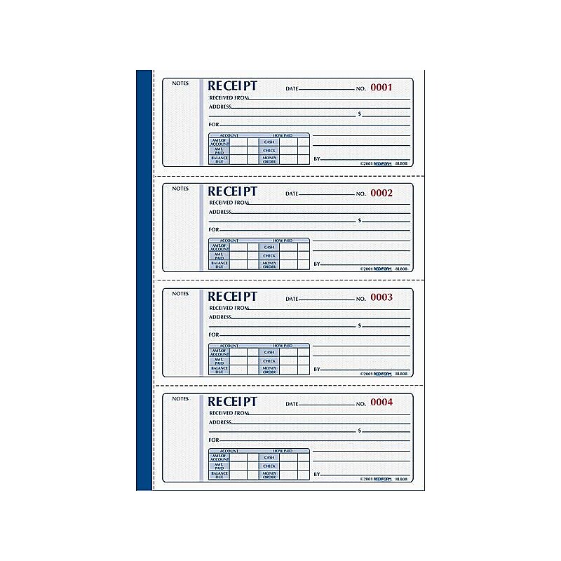 Rediform 3-Part Carbonless Receipts Pad, 7" x 2.7", 100 Forms/Pad (8L808) image 1