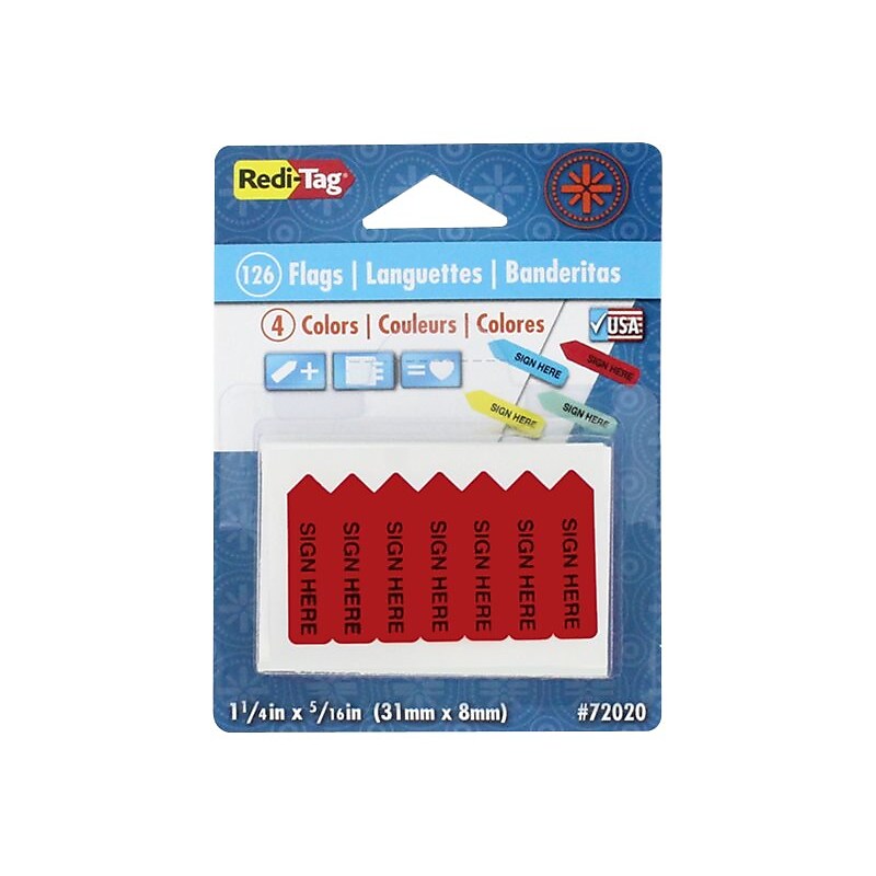 Redi-Tag Sign Here Flags, Assorted Colors, 0.31" Wide, 126/Pack (72020) image 1